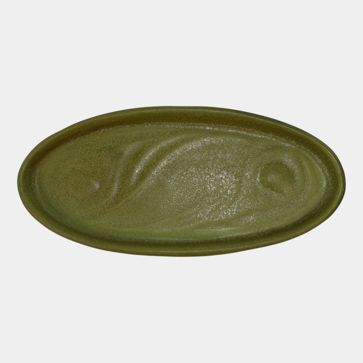 Valentien Pottery 1911-1914 California Matte Green Peacock Feathers Tray