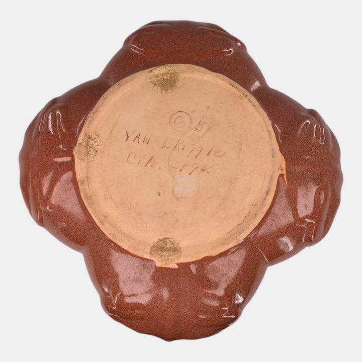 Van Briggle 1956 Gold Ore Glaze Pottery Brown Leaf Bowl