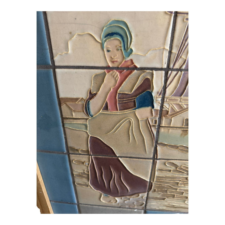 Rookwood Faience Art Pottery Blue Dutch Windmill Girl Scenic Tableau Framed Tile - Just Art Pottery