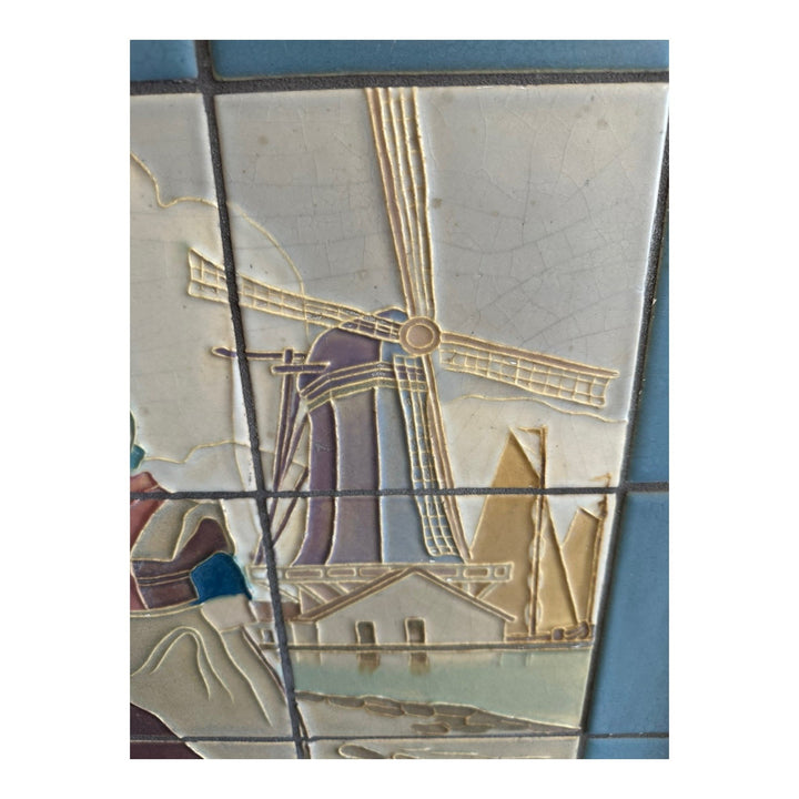 Rookwood Faience Art Pottery Blue Dutch Windmill Girl Scenic Tableau Framed Tile - Just Art Pottery