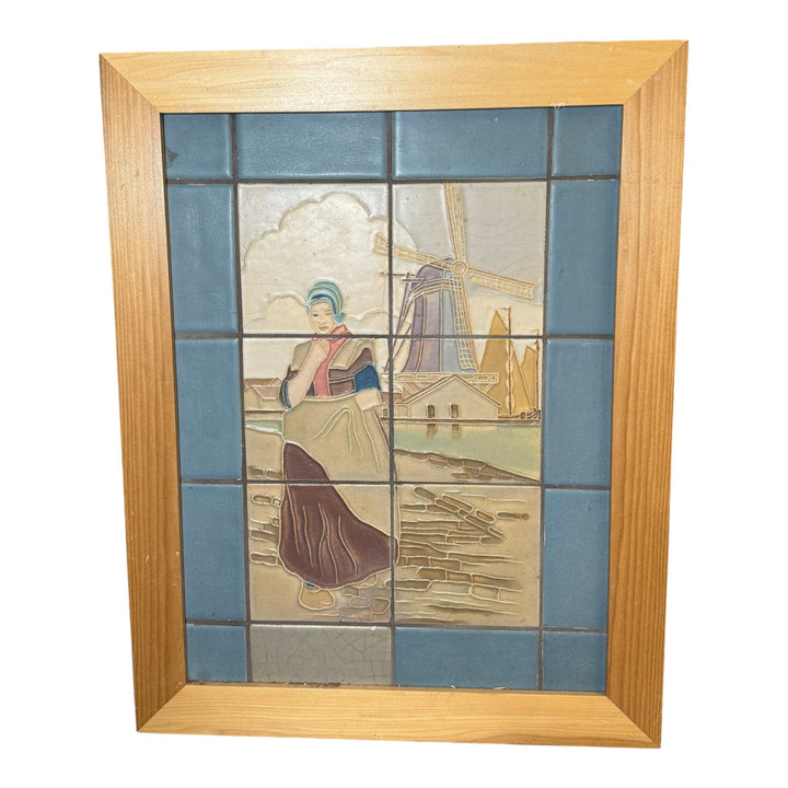 Rookwood Faience Art Pottery Blue Dutch Windmill Girl Scenic Tableau Framed Tile - Just Art Pottery