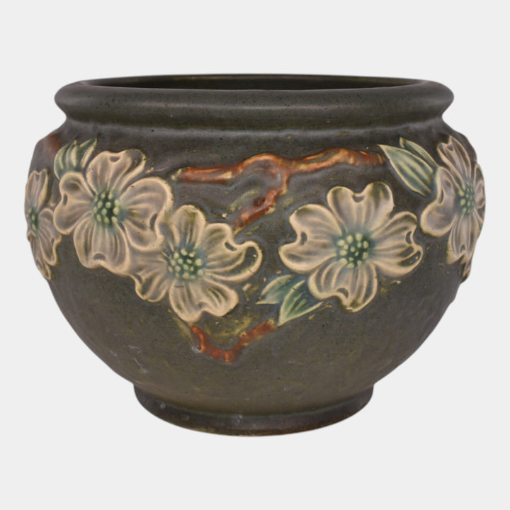 Roseville Dogwood Textured Green 1926 Pottery Ceramic Jardiniere Planter 608-5