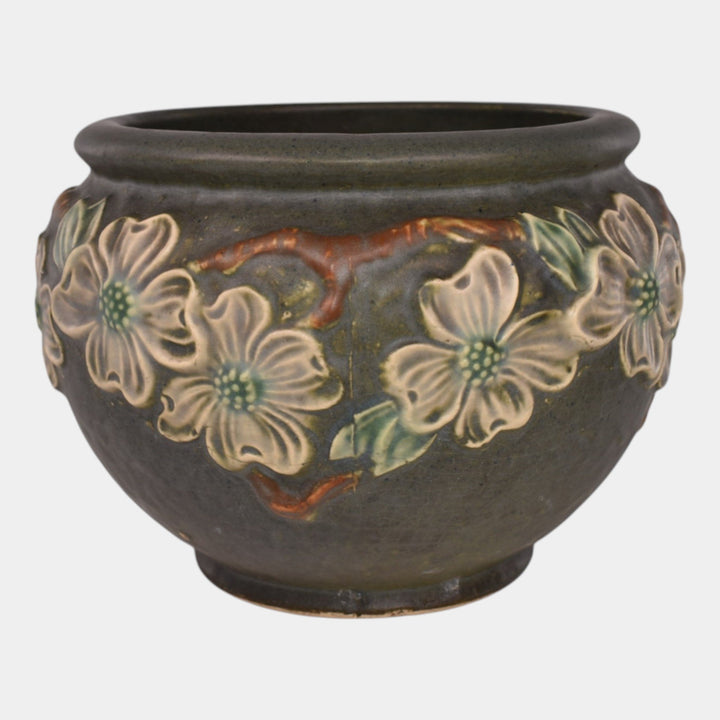 Roseville Dogwood Textured Green 1926 Pottery Ceramic Jardiniere Planter 608-5