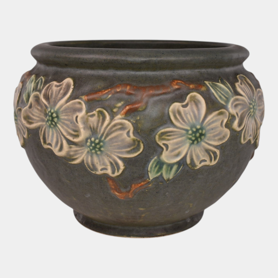 Roseville Dogwood Textured Green 1926 Pottery Ceramic Jardiniere Planter 608-5