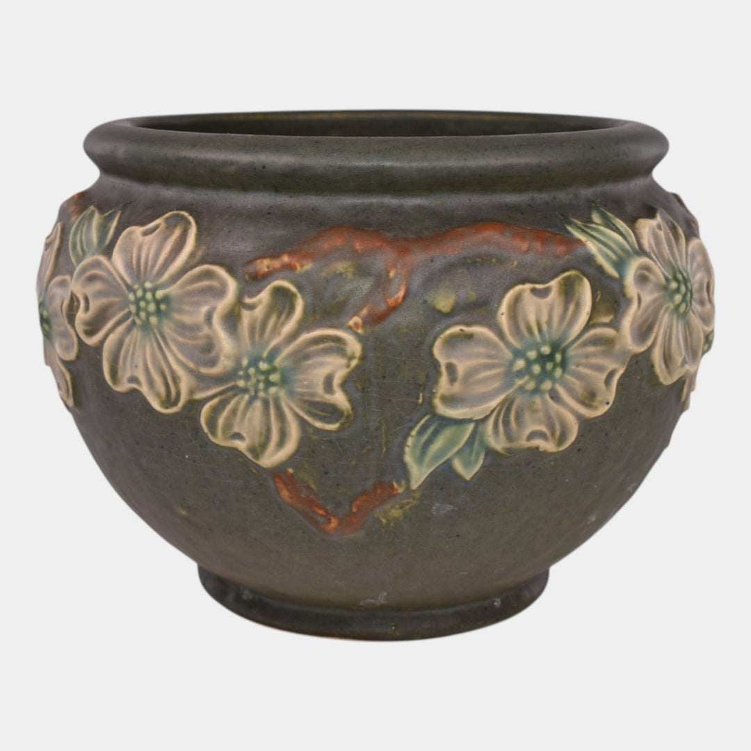 Roseville Dogwood Textured Green 1926 Pottery Ceramic Jardiniere Planter 608-5