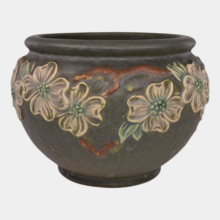Roseville Dogwood Textured Green 1926 Pottery Ceramic Jardiniere Planter 608-5