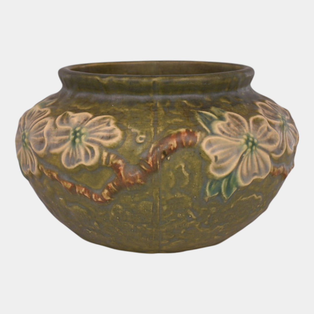 Roseville Dogwood 1926 Vintage Art Pottery Textured Green Planter Bowl 151-4