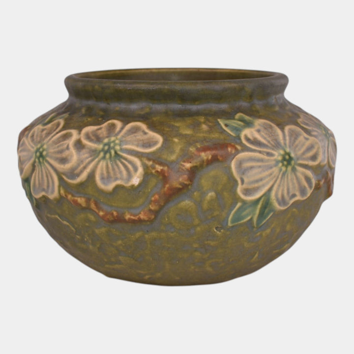 Roseville Dogwood 1926 Vintage Art Pottery Textured Green Planter Bowl 151-4