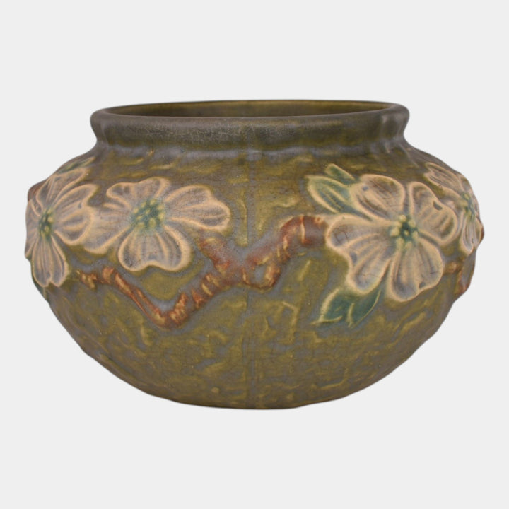 Roseville Dogwood 1926 Vintage Art Pottery Textured Green Planter Bowl 151-4