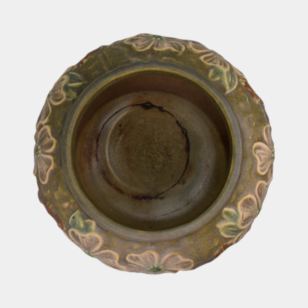 Roseville Dogwood 1926 Vintage Art Pottery Textured Green Planter Bowl 151-4