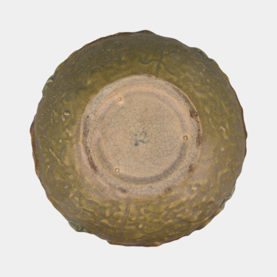 Roseville Dogwood 1926 Vintage Art Pottery Textured Green Planter Bowl 151-4