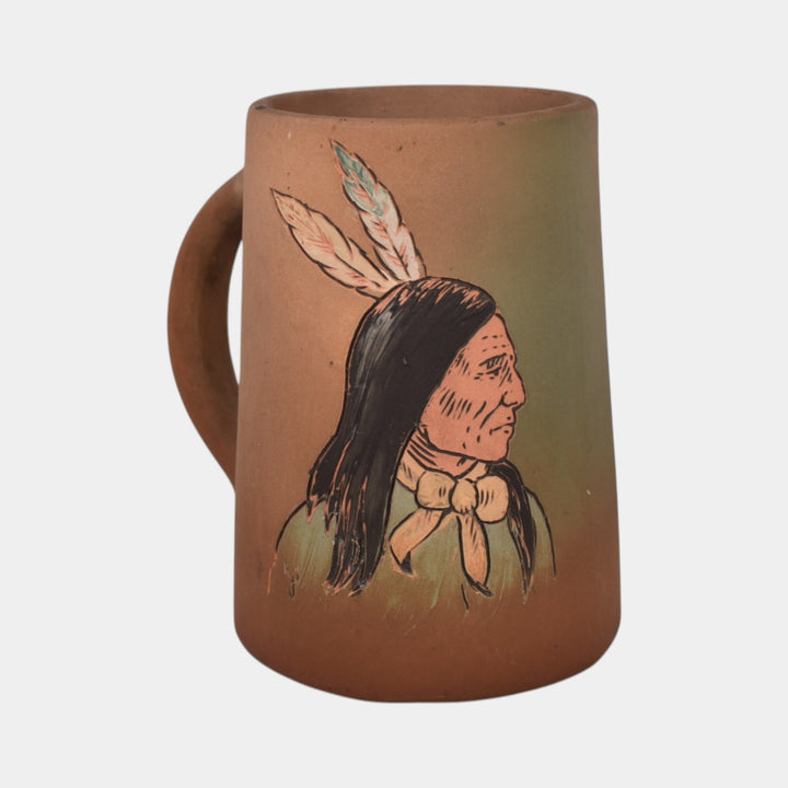 Weller Pottery Dickens Ware 1900s Native American Portrait Mug 562