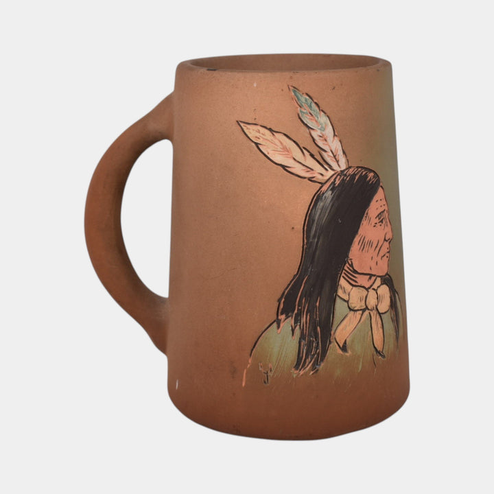 Weller Pottery Dickens Ware 1900s Native American Portrait Mug 562