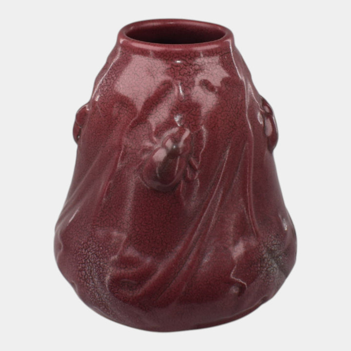 Weller Fru Russet 1905 Vintage Art Pottery Scarab Mulberry Red Ceramic Vase - Just Art Pottery