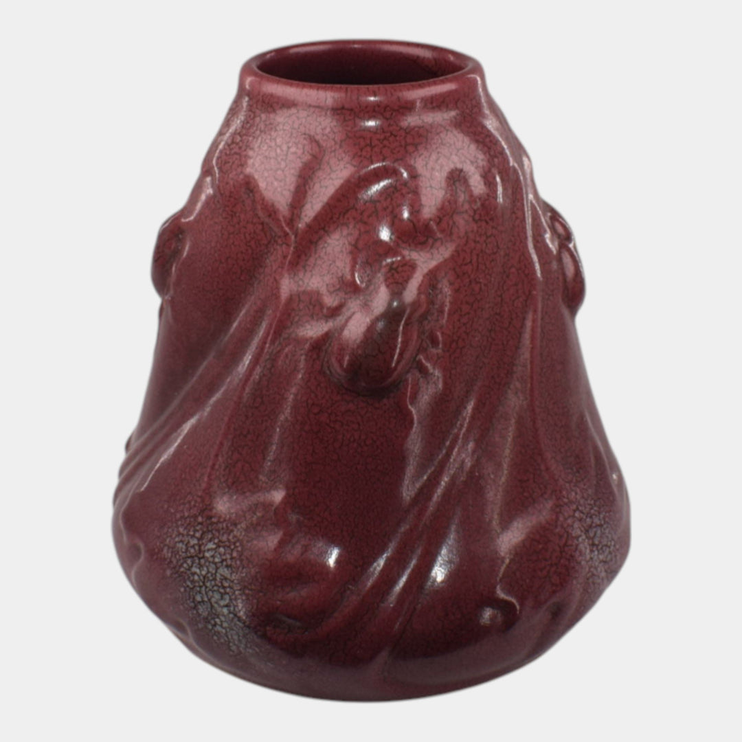 Weller Fru Russet 1905 Vintage Art Pottery Scarab Mulberry Red Ceramic Vase - Just Art Pottery