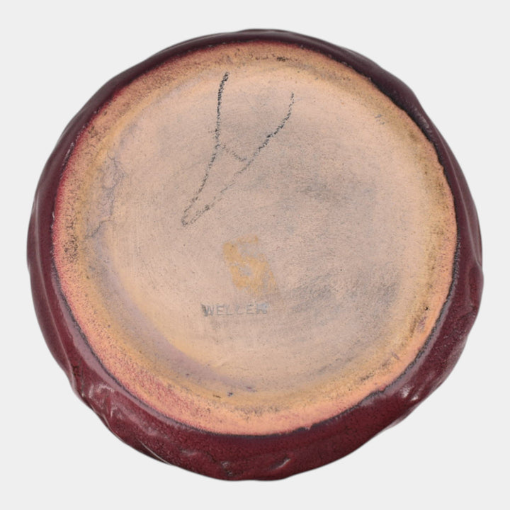 Weller Fru Russet 1905 Vintage Art Pottery Scarab Mulberry Red Ceramic Vase - Just Art Pottery