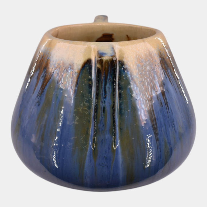 Fulper Arts And Crafts Pottery 1917-1934 Blue Glaze Tan Drip Handled Vase - Just Art Pottery