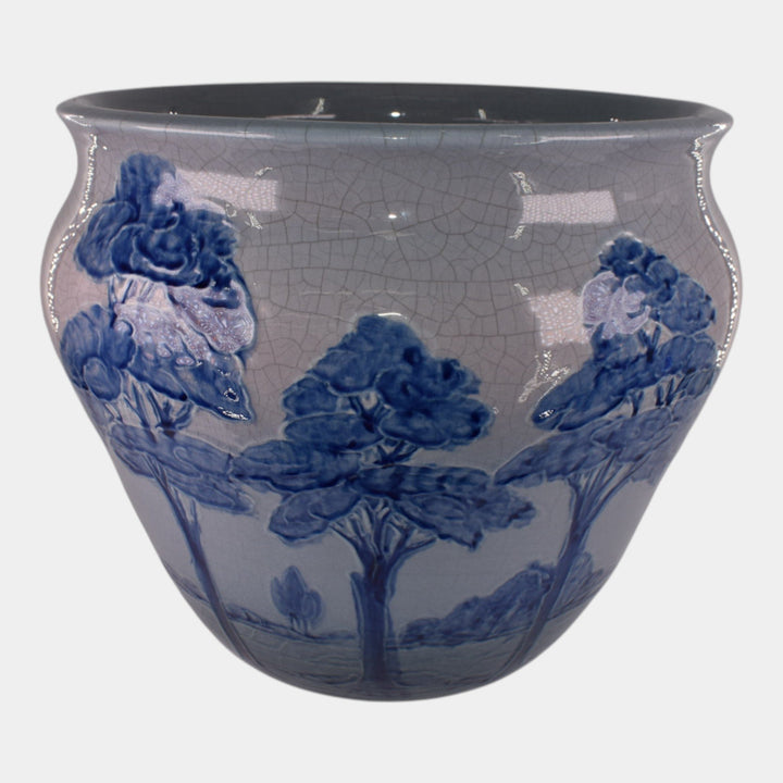 Weller Jap Birdimal Rhead Pottery Large Blue Scenic Jardiniere Planter - Just Art Pottery