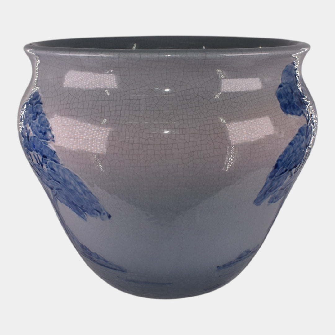 Weller Jap Birdimal Rhead Pottery Large Blue Scenic Jardiniere Planter - Just Art Pottery