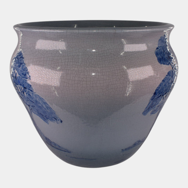 Weller Jap Birdimal Rhead Pottery Large Blue Scenic Jardiniere Planter - Just Art Pottery