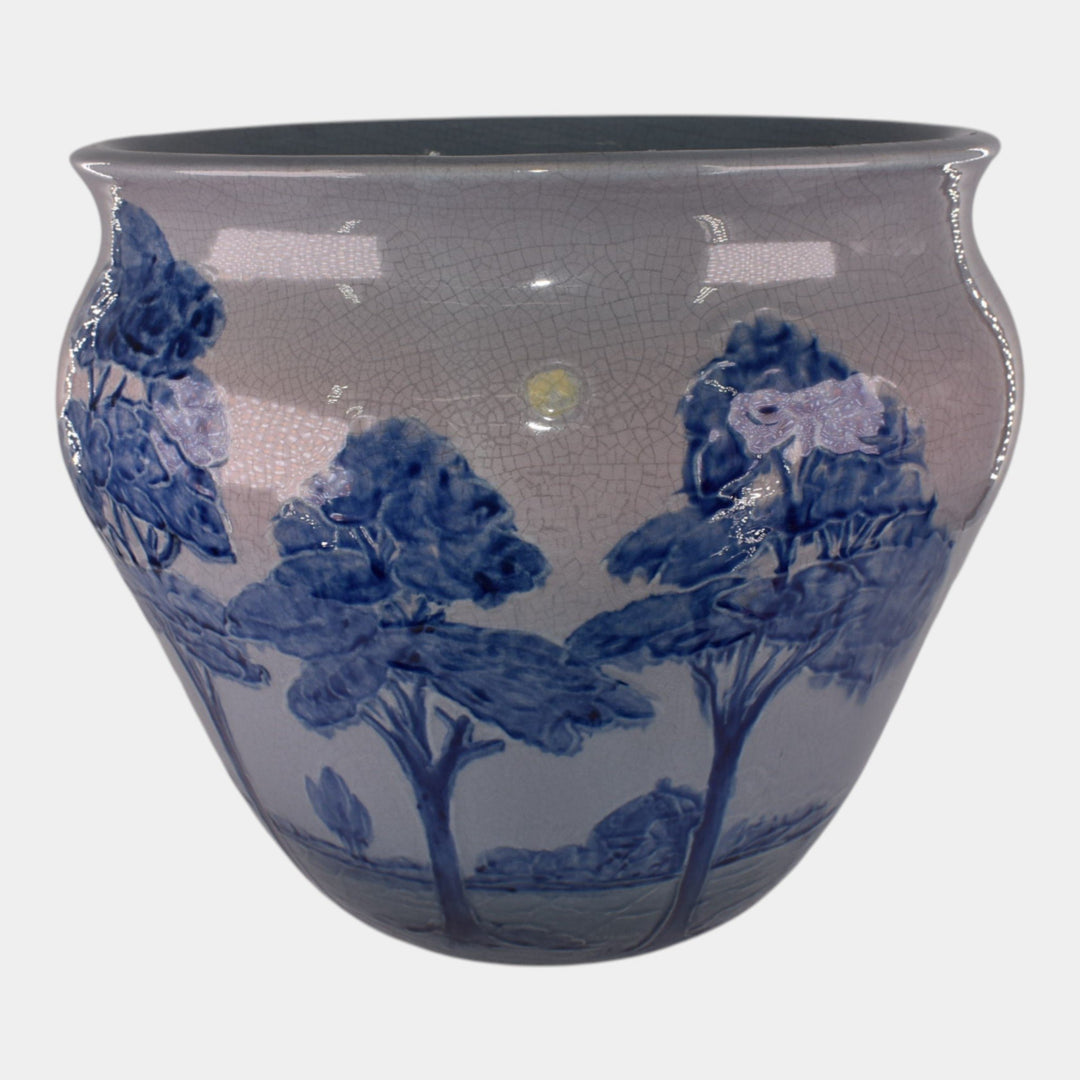 Weller Jap Birdimal Rhead Pottery Large Blue Scenic Jardiniere Planter - Just Art Pottery