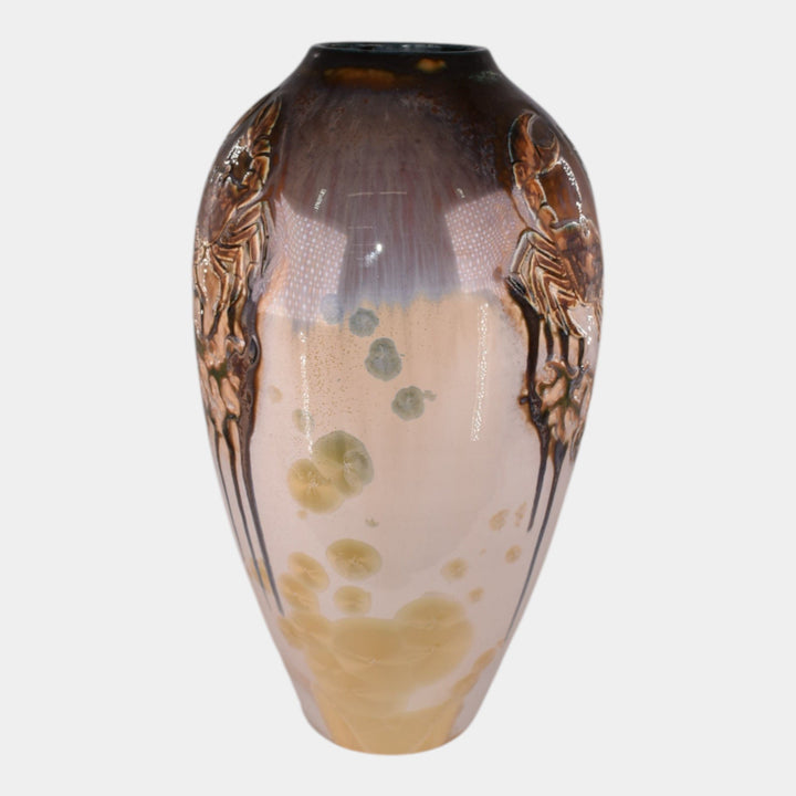 Door Studio Art Pottery Hand Thrown Ceramic Brown Drip Glaze Crab Vase Kreigh