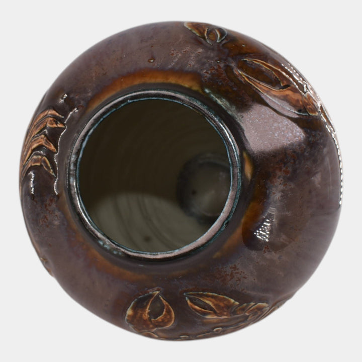Door Studio Art Pottery Hand Thrown Ceramic Brown Drip Glaze Crab Vase Kreigh