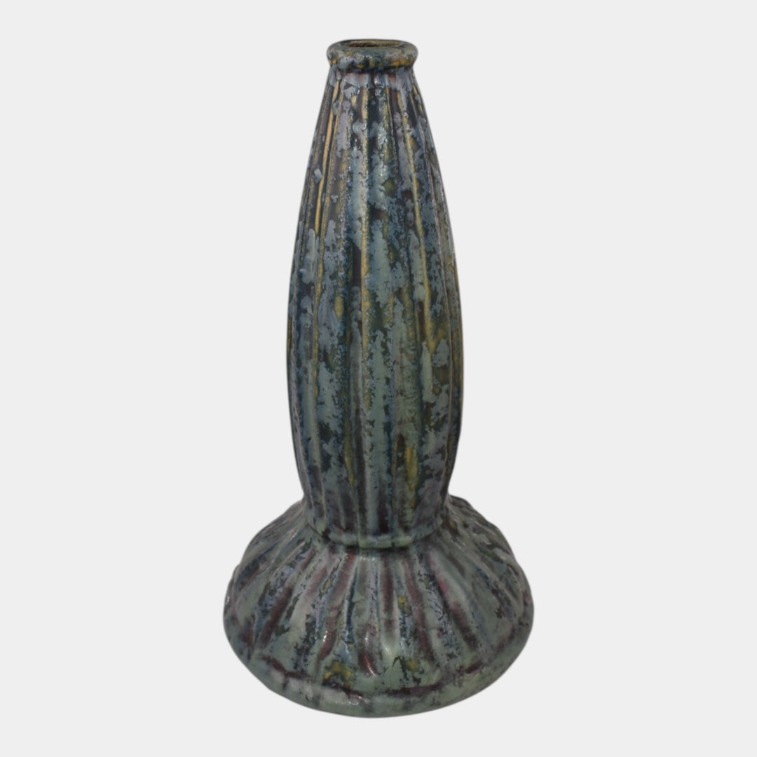 Weller Frosted Matt 1915 Vintage Art Pottery Mottled Blue Ceramic Vase - Just Art Pottery