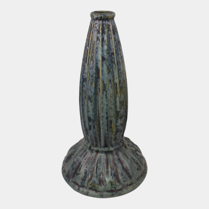 Weller Frosted Matt 1915 Vintage Art Pottery Mottled Blue Ceramic Vase - Just Art Pottery