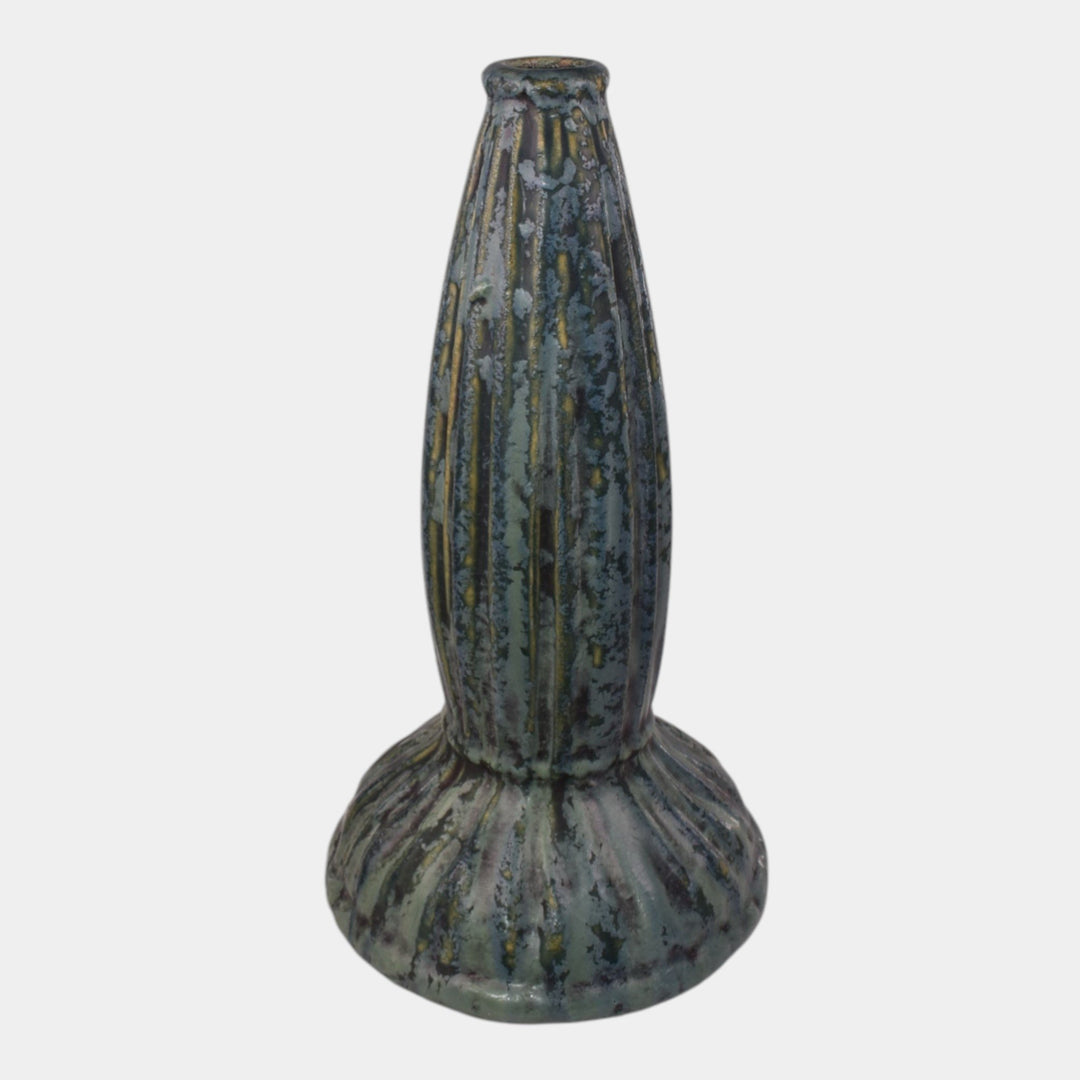 Weller Frosted Matt 1915 Vintage Art Pottery Mottled Blue Ceramic Vase - Just Art Pottery