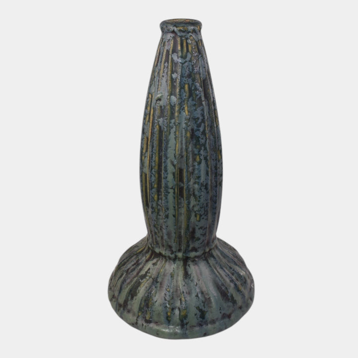 Weller Frosted Matt 1915 Vintage Art Pottery Mottled Blue Ceramic Vase - Just Art Pottery