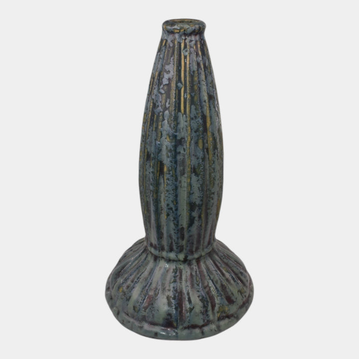 Weller Frosted Matt 1915 Vintage Art Pottery Mottled Blue Ceramic Vase - Just Art Pottery
