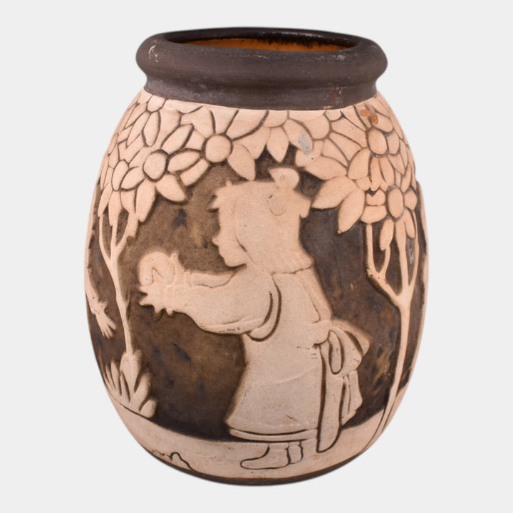 Weller Burntwood Dechiwo 1910s Vintage Art Pottery Children Ceramic Vase - Just Art Pottery