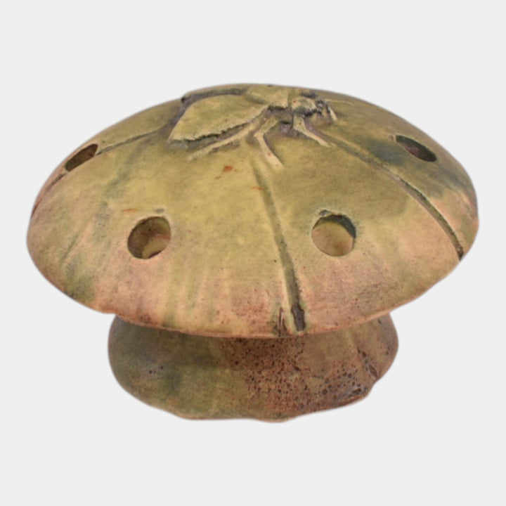 Weller Muskota 1920s Vintage Art Pottery Green Fly Mushroom Ceramic Flower Frog