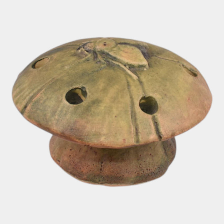 Weller Muskota 1920s Vintage Art Pottery Green Fly Mushroom Ceramic Flower Frog