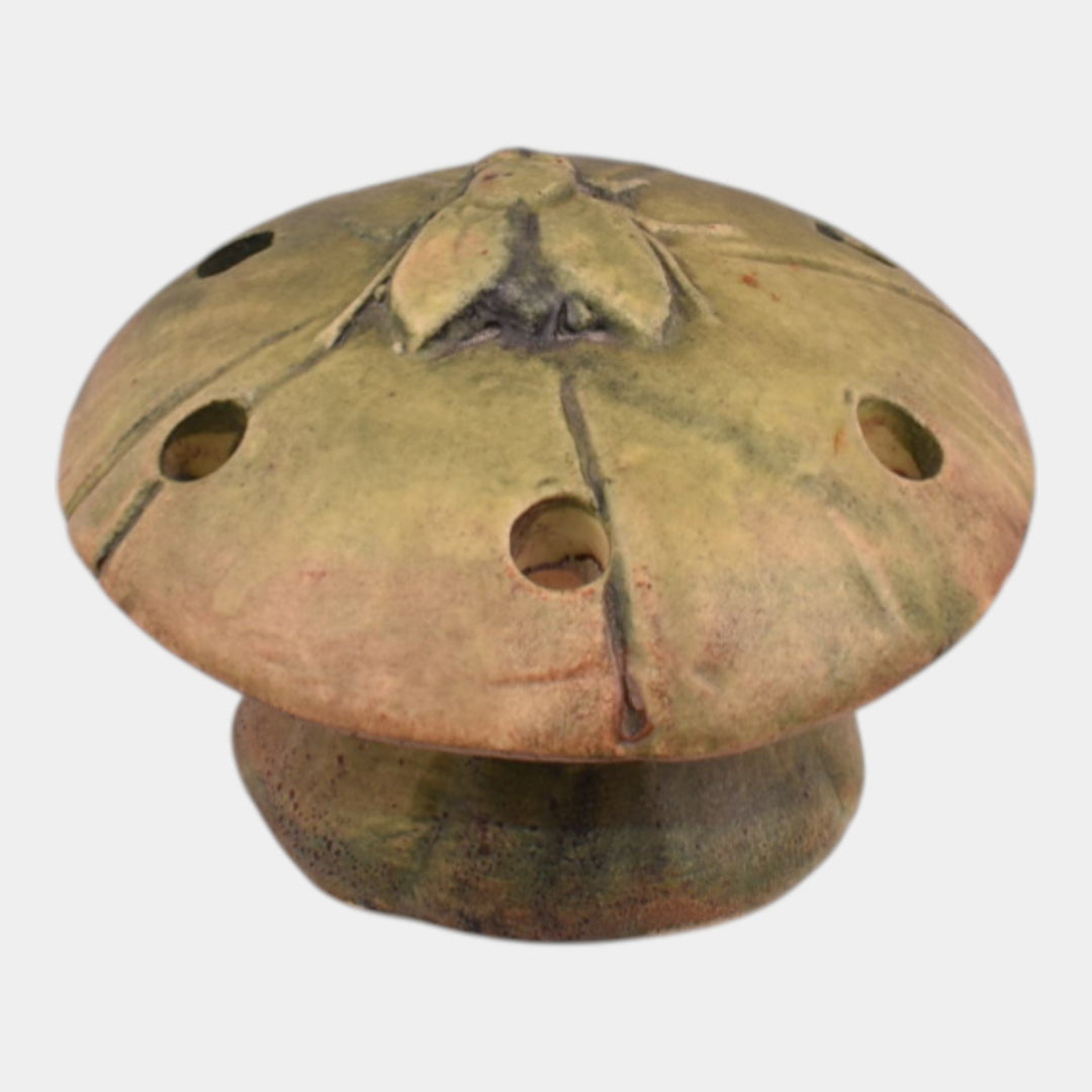 Weller Muskota 1920s Vintage Art Pottery Green Fly Mushroom Ceramic Flower Frog