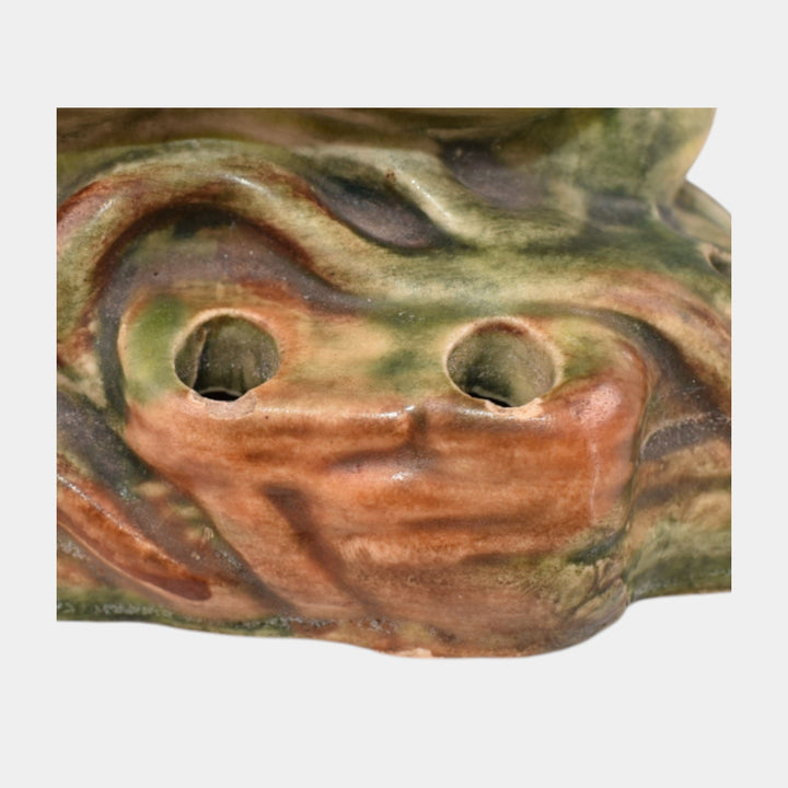 Weller Muskota 1920s Vintage Art Pottery Green Ceramic Frog In Lily Flower Frog - Just Art Pottery