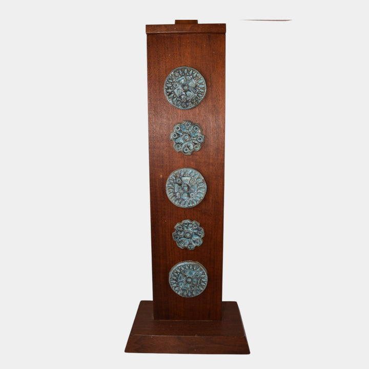 Harris Strong Vintage Mid Century Modern Pottery Tea Wood Medallion Lamp - Just Art Pottery
