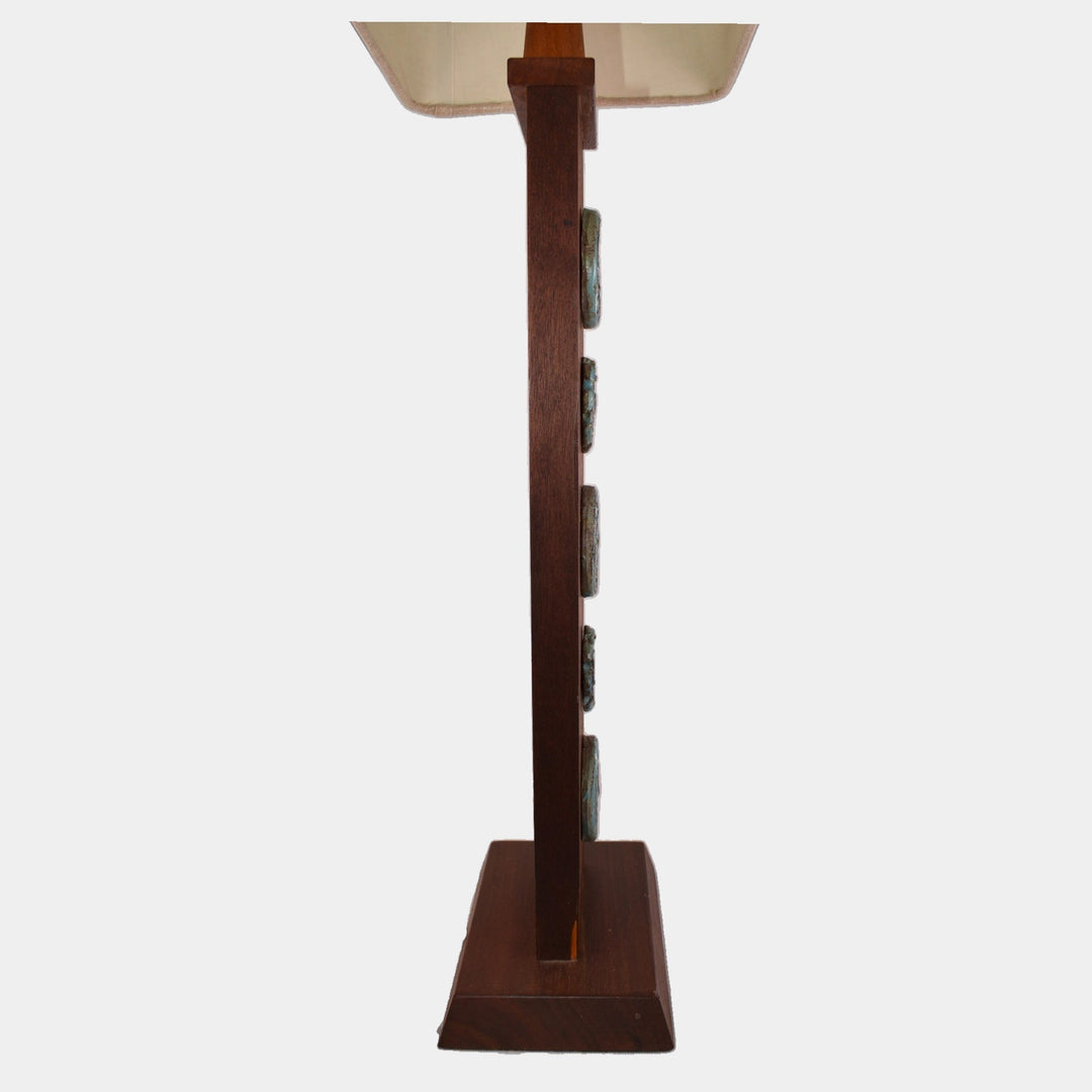 Harris Strong Vintage Mid Century Modern Pottery Tea Wood Medallion Lamp - Just Art Pottery