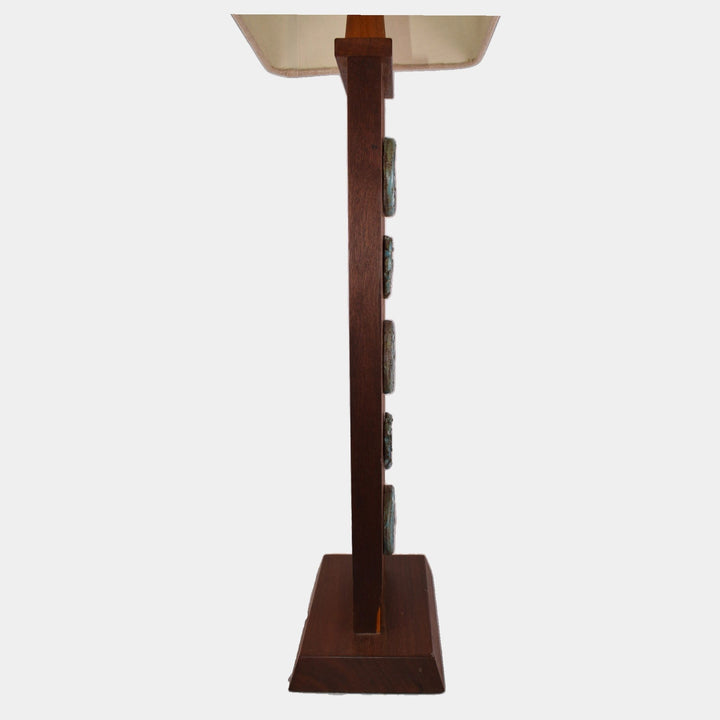 Harris Strong Vintage Mid Century Modern Pottery Tea Wood Medallion Lamp - Just Art Pottery