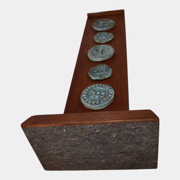 Harris Strong Vintage Mid Century Modern Pottery Tea Wood Medallion Lamp - Just Art Pottery