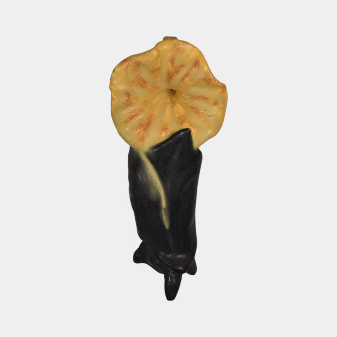 Ephraim Faience Pottery Black Yellow Bat On Morning Glory Halloween Ornament
