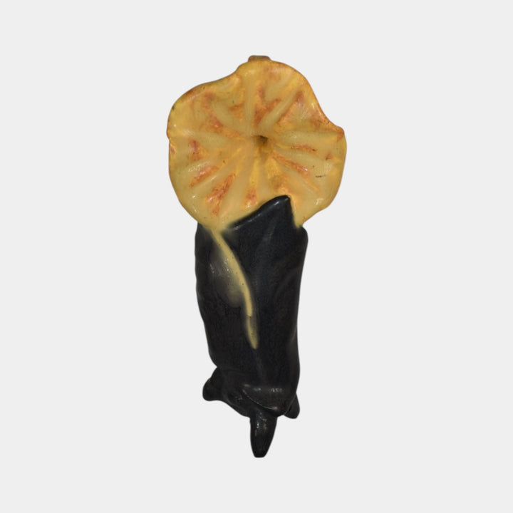 Ephraim Faience Pottery Black Yellow Bat On Morning Glory Halloween Ornament