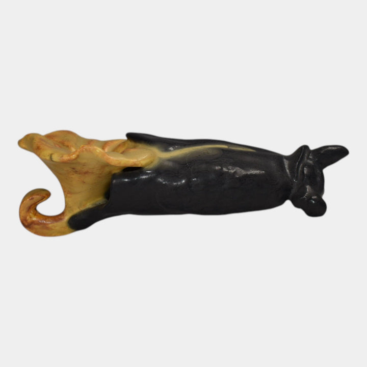 Ephraim Faience Pottery Black Yellow Bat On Morning Glory Halloween Ornament