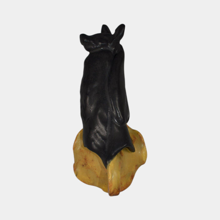Ephraim Faience Pottery Black Yellow Bat On Morning Glory Halloween Ornament