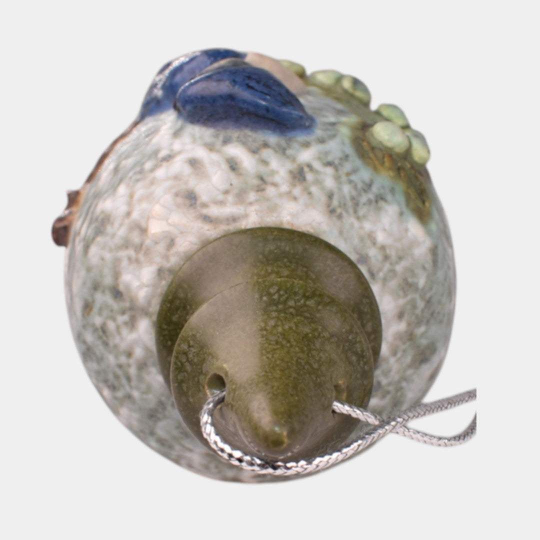 Ephraim Faience Hand Made Pottery Green Ceramic Blue Jay Bird Ornament - Just Art Pottery
