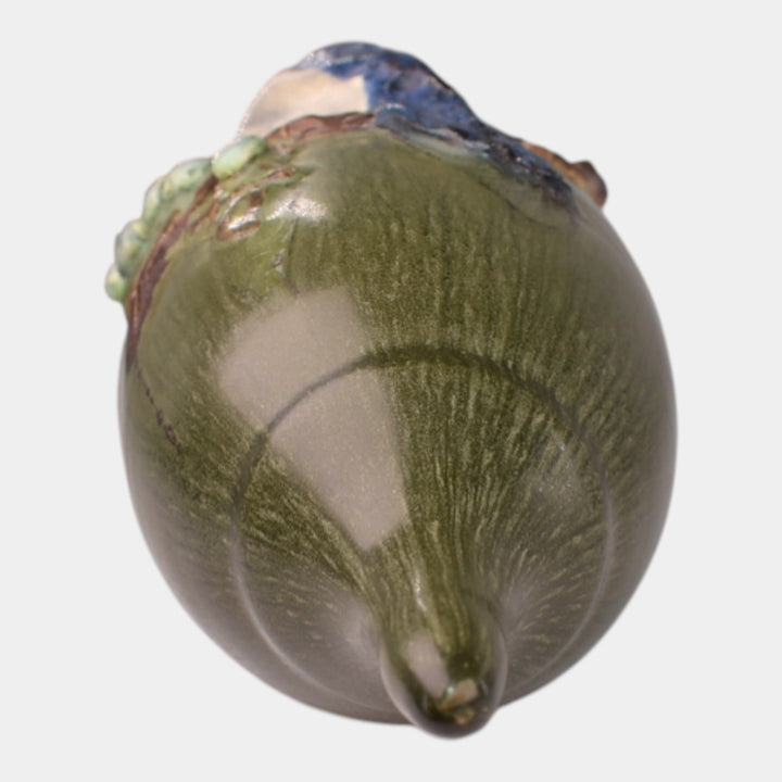 Ephraim Faience Hand Made Pottery Green Ceramic Blue Jay Bird Ornament - Just Art Pottery
