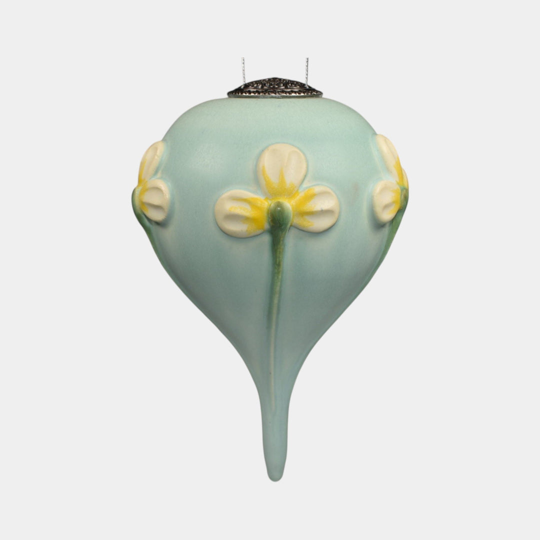 Ephraim Faience Pottery Blue Ceramic Loves Me Christmas Ornament - Just Art Pottery
