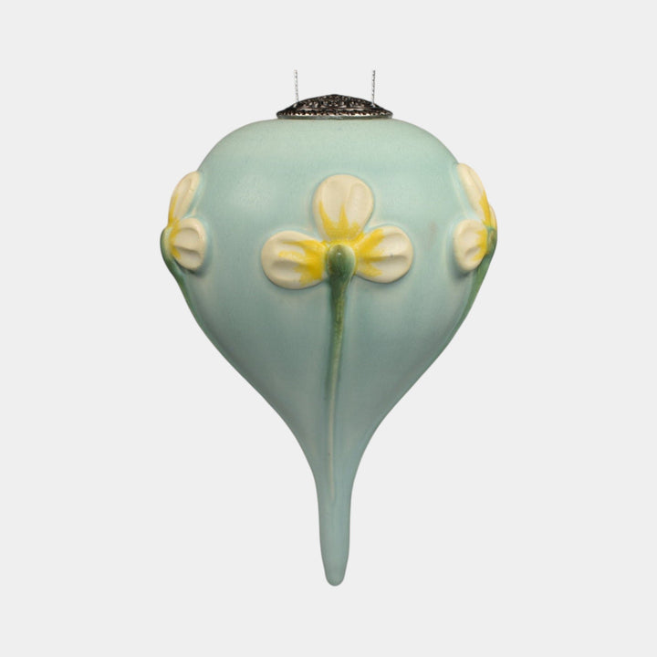 Ephraim Faience Pottery Blue Ceramic Loves Me Christmas Ornament - Just Art Pottery