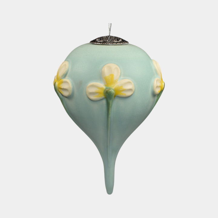 Ephraim Faience Pottery Blue Ceramic Loves Me Christmas Ornament - Just Art Pottery